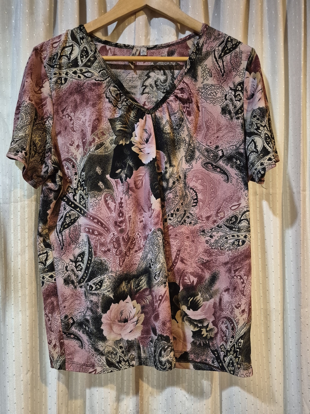 VTG Y2K Susan Lawrence Pink Paisley Floral Top 1X Whimsigoth